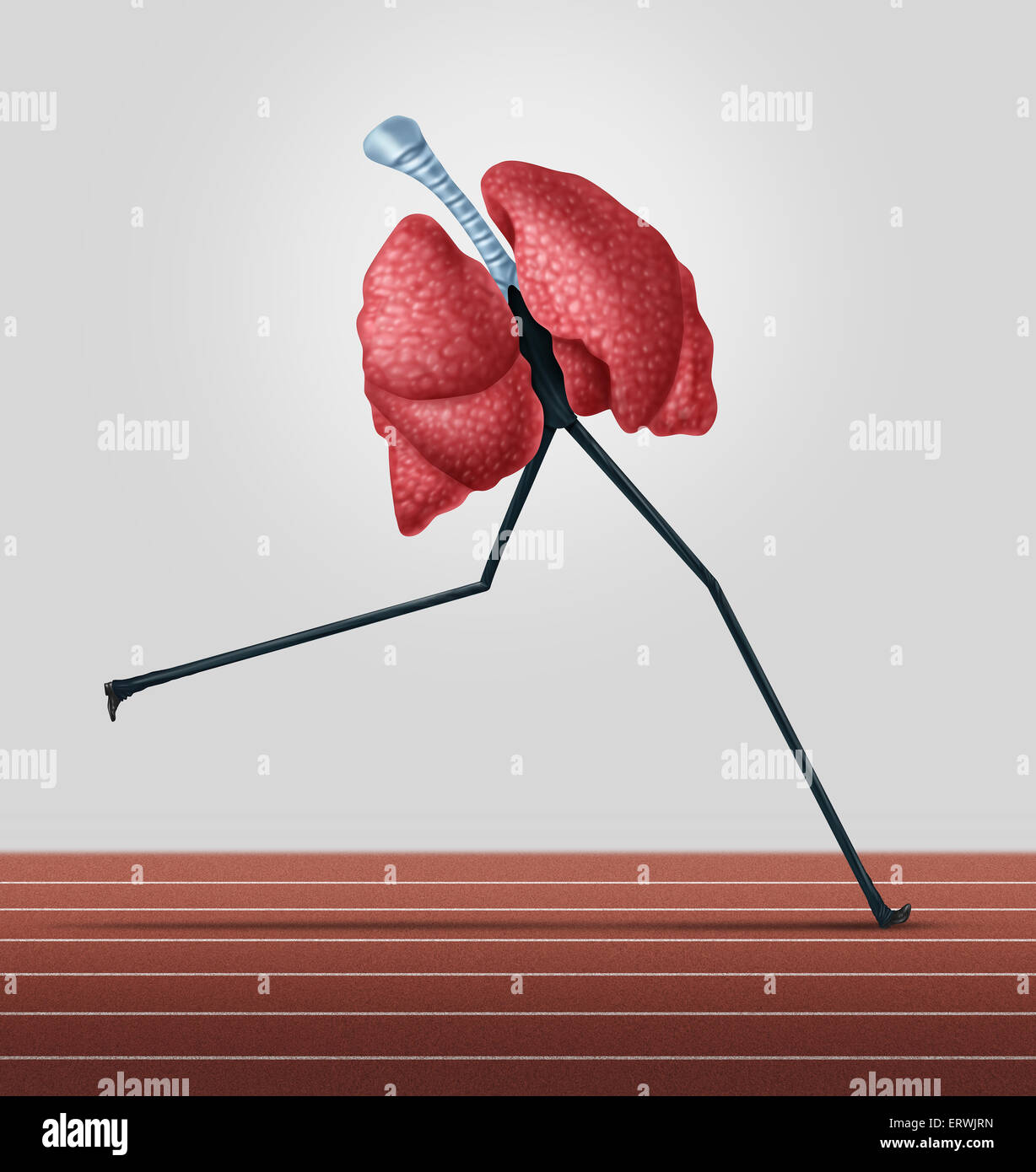 Gli esercizi cardiovascolari e di forma fisica concetto come polmoni umani con gambe in esecuzione su una pista come uno stile di vita sano e il simbolo di salute cardio metafora per vivere bene da jogging. Foto Stock