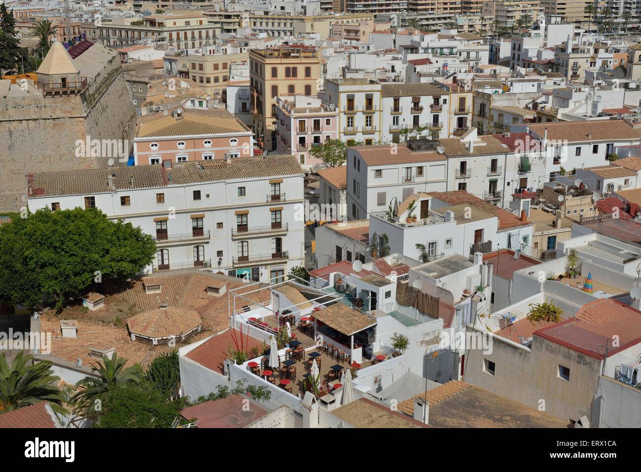 Città Vecchia case, Eivissa, la città di Ibiza, Ibiza, Isole Baleari, Spagna Foto Stock