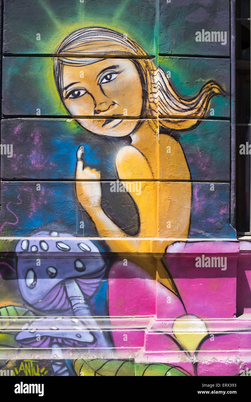 Graffiti in Barrio Brasil, Santiago del Cile Foto Stock