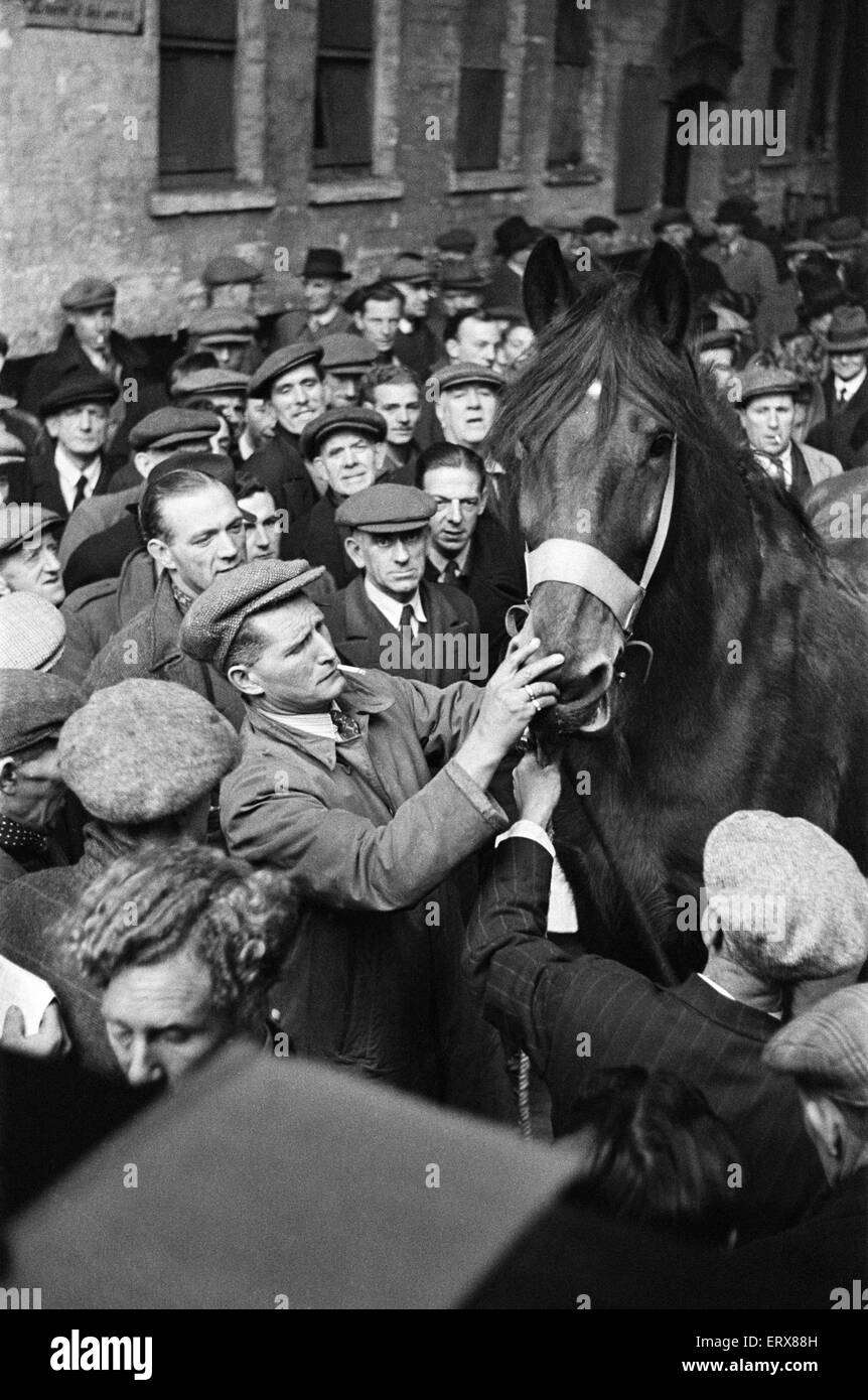 Carrello e Van Horse Auction, New Kent Road, Londra, circa del dicembre 1947 Foto Stock