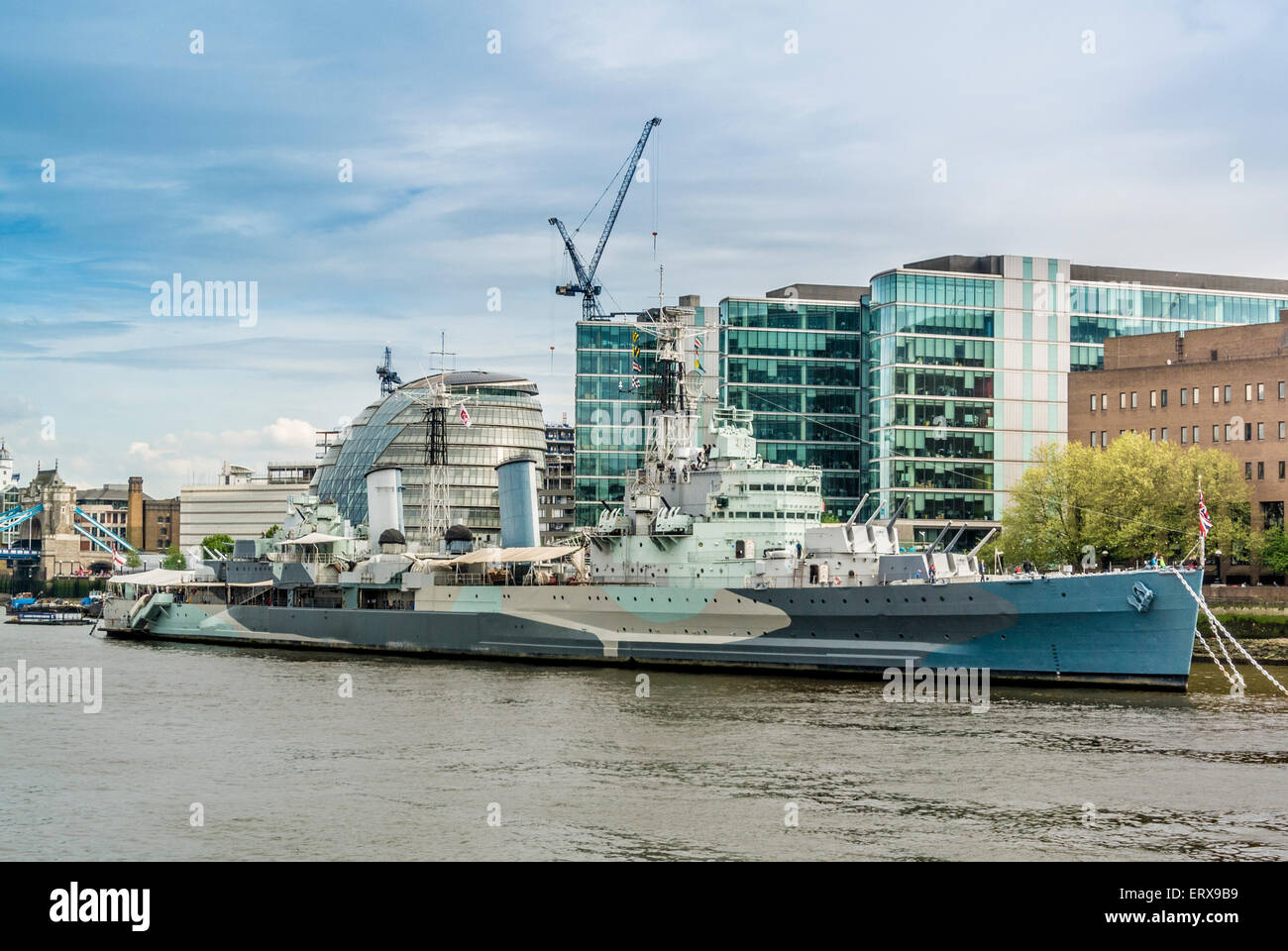 HMS Belfast sul Fiume Tamigi, Londra, Regno Unito. Foto Stock