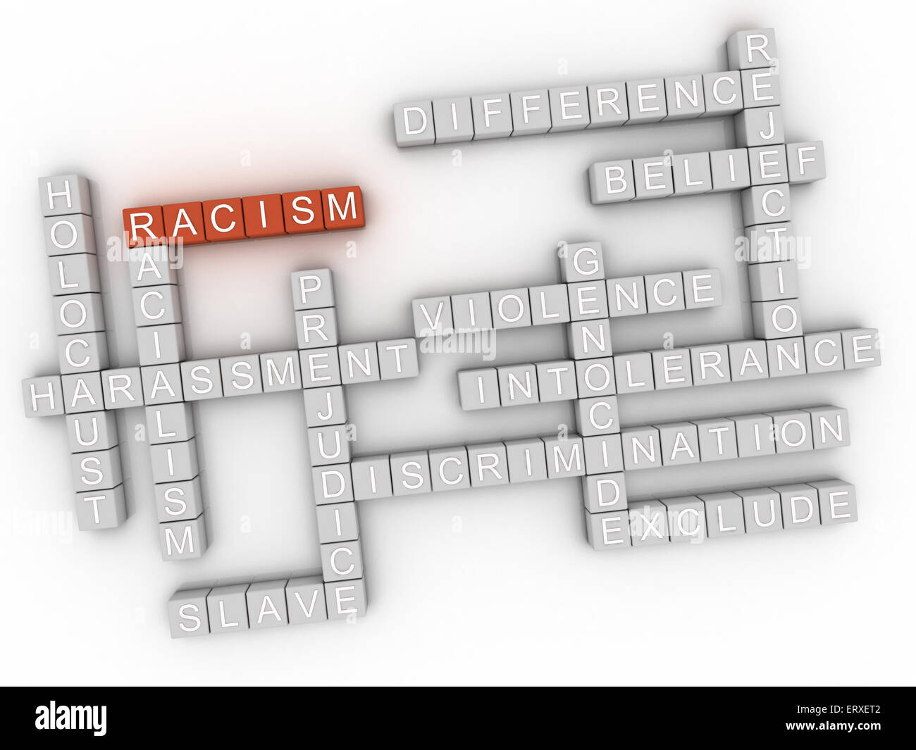Immagine 3d problemi di razzismo concetto parola Sfondo nuvola Foto Stock