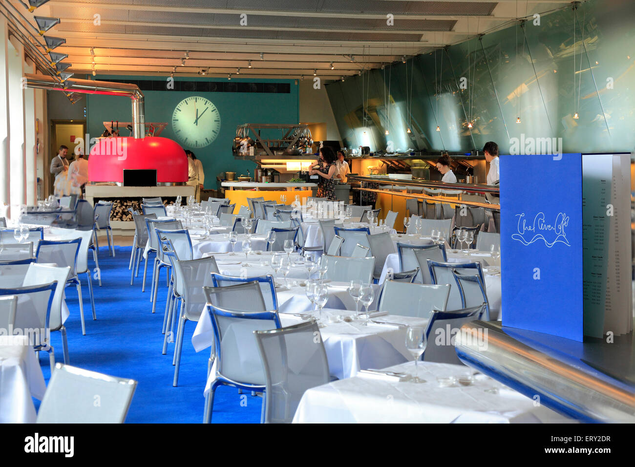 RiverCafe Thames Wharf London interni. Foto Stock
