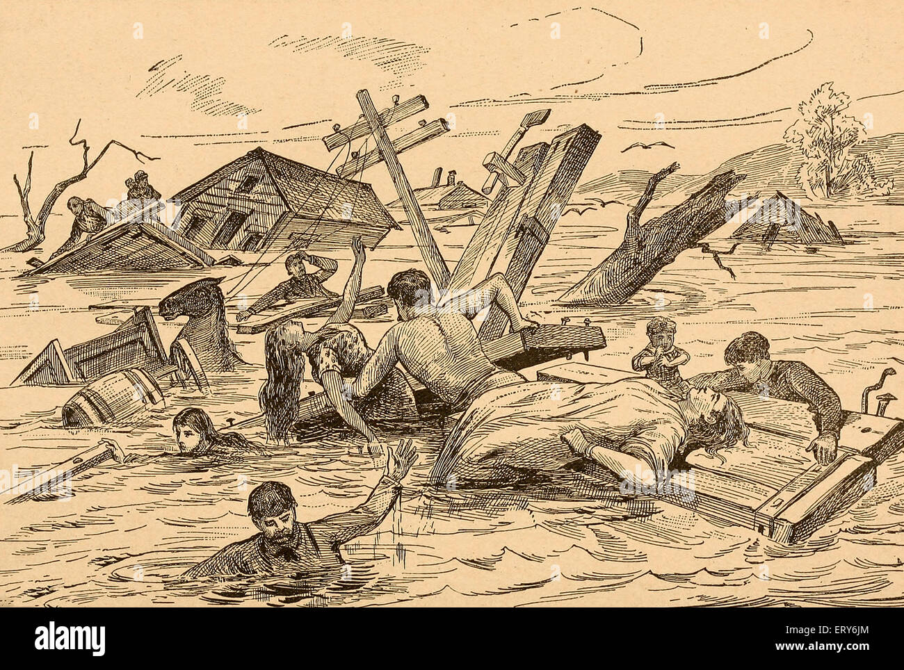 Lotta disperata per la vita - Johnstown Flood, 1889 Foto Stock