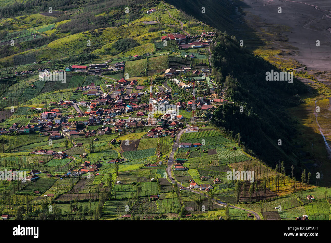 Highland Cemoro Lawang villaggio in bromo Tengger Semeru National Park, East Java, Indonesia Foto Stock