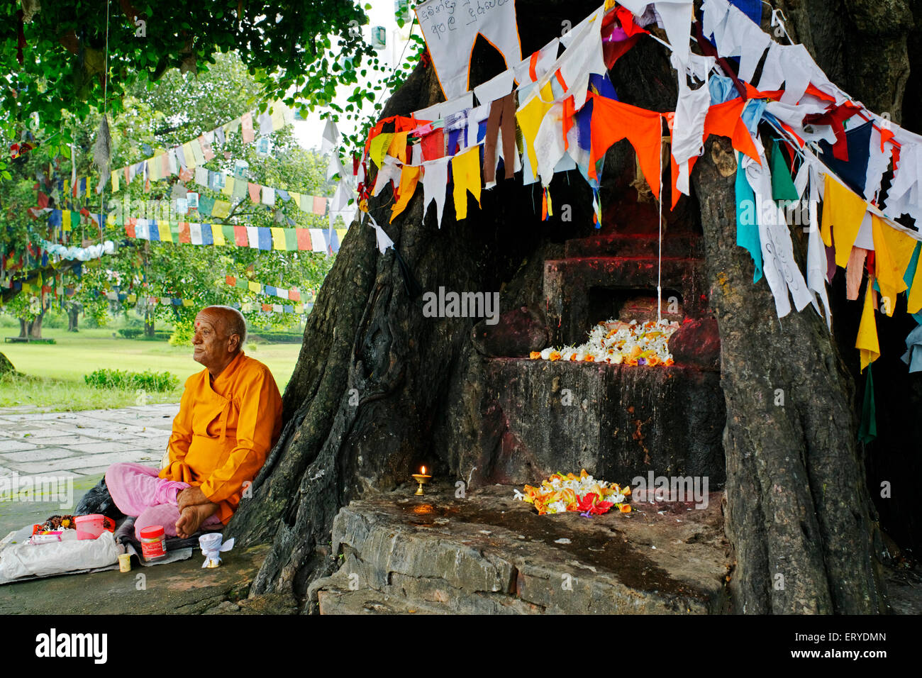 Santo uomo seduto ; UNESCO World Heritage Site ; Gautam Buddha i natali a Lumbini ; Nepal Foto Stock