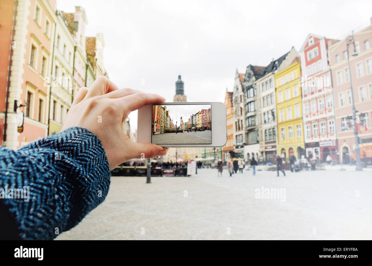 Per scattare una foto della vecchia città di Wroclaw in Polonia, il concetto di viaggio Foto Stock