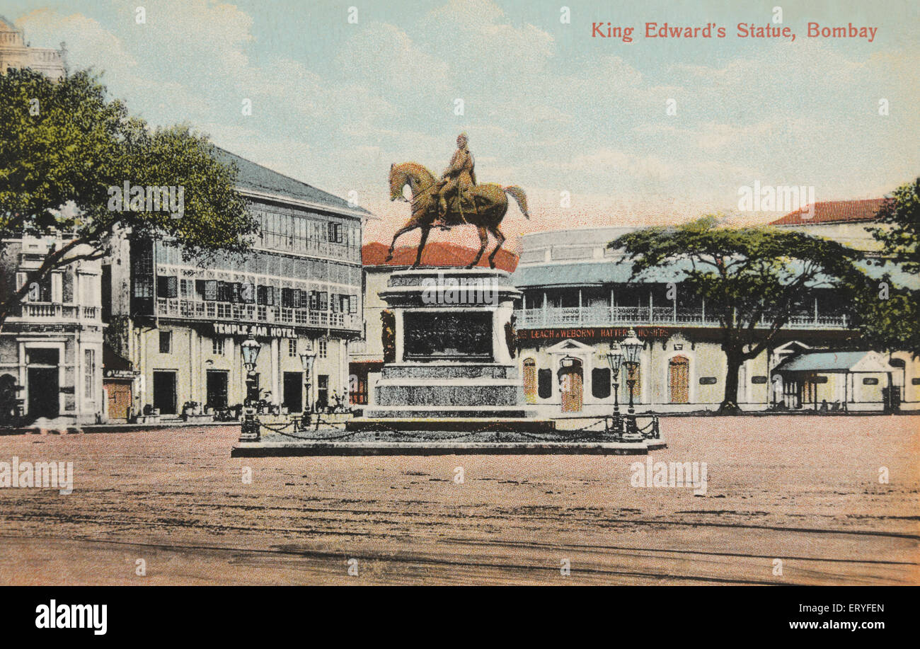 Statua di King Edwards Kala Ghoda Kalaghoda Bombay Mumbai Maharashtra India Asia vecchio vintage 1900 dipinto a mano Foto Stock