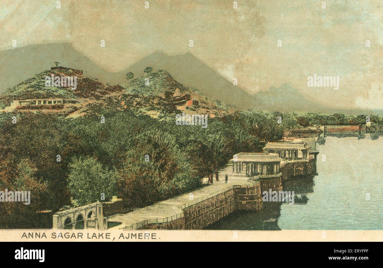 Vecchio vintage 1900 foto di ana sagar lago , ajmer , rajasthan , India Foto Stock