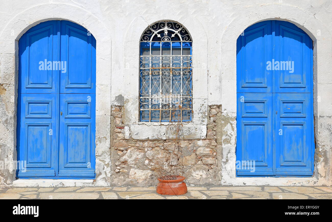 Porte blu-Kastellorizo Foto Stock