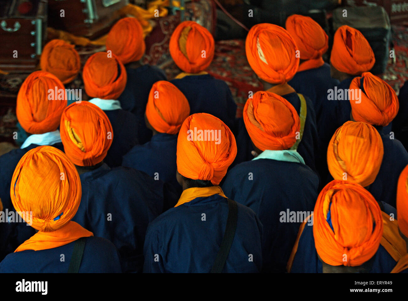 Sikh uomini , Hazur Sahib , Takht Sachkhand Sri Hazur Abchalnagar Sahib , Nended ; Maharashtra ; India , Asia Foto Stock
