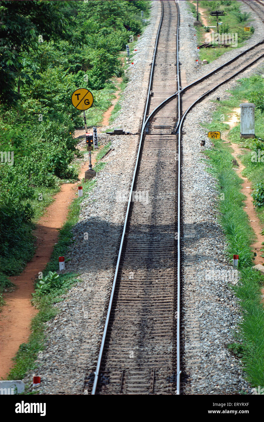 Pista ferroviaria di Konkan , Ponda ; Goa ; India , Asia Foto Stock