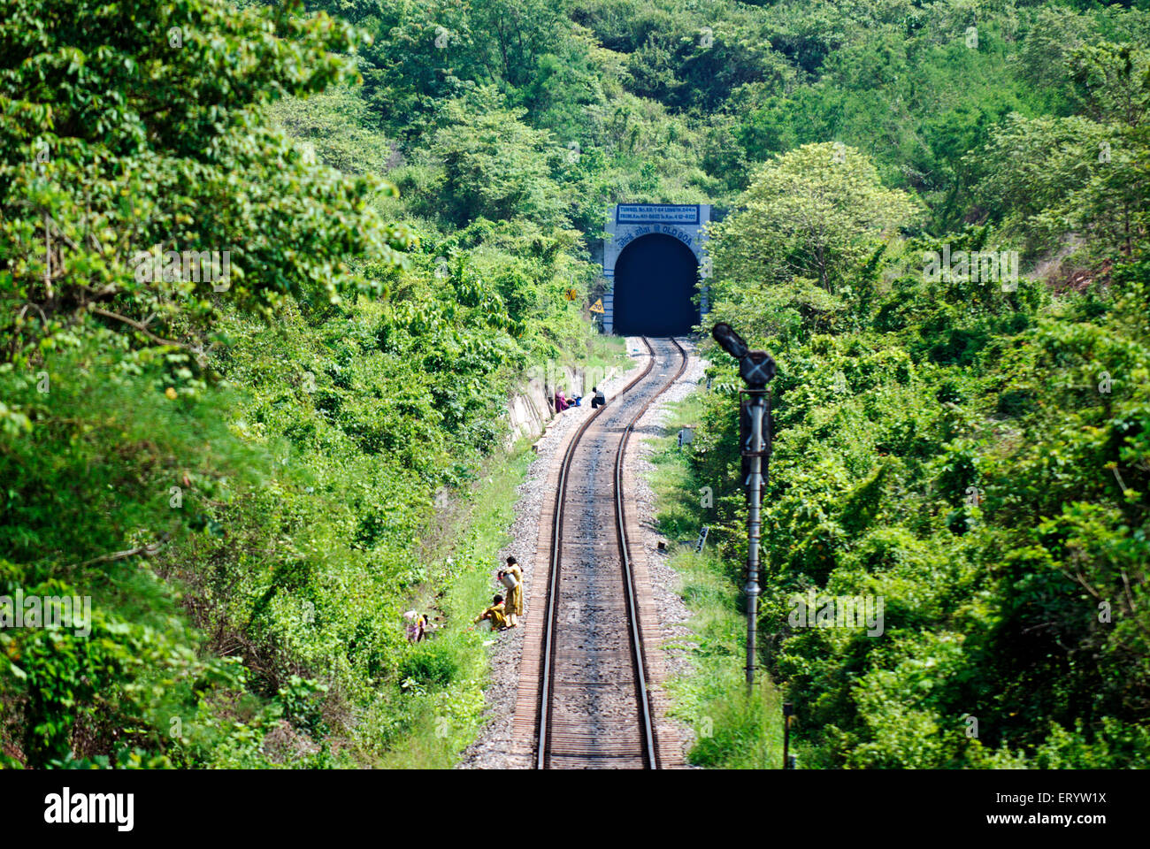 Konkan Railway Track tunnel , Ponda , Goa , Konkan , India , Asia Foto Stock
