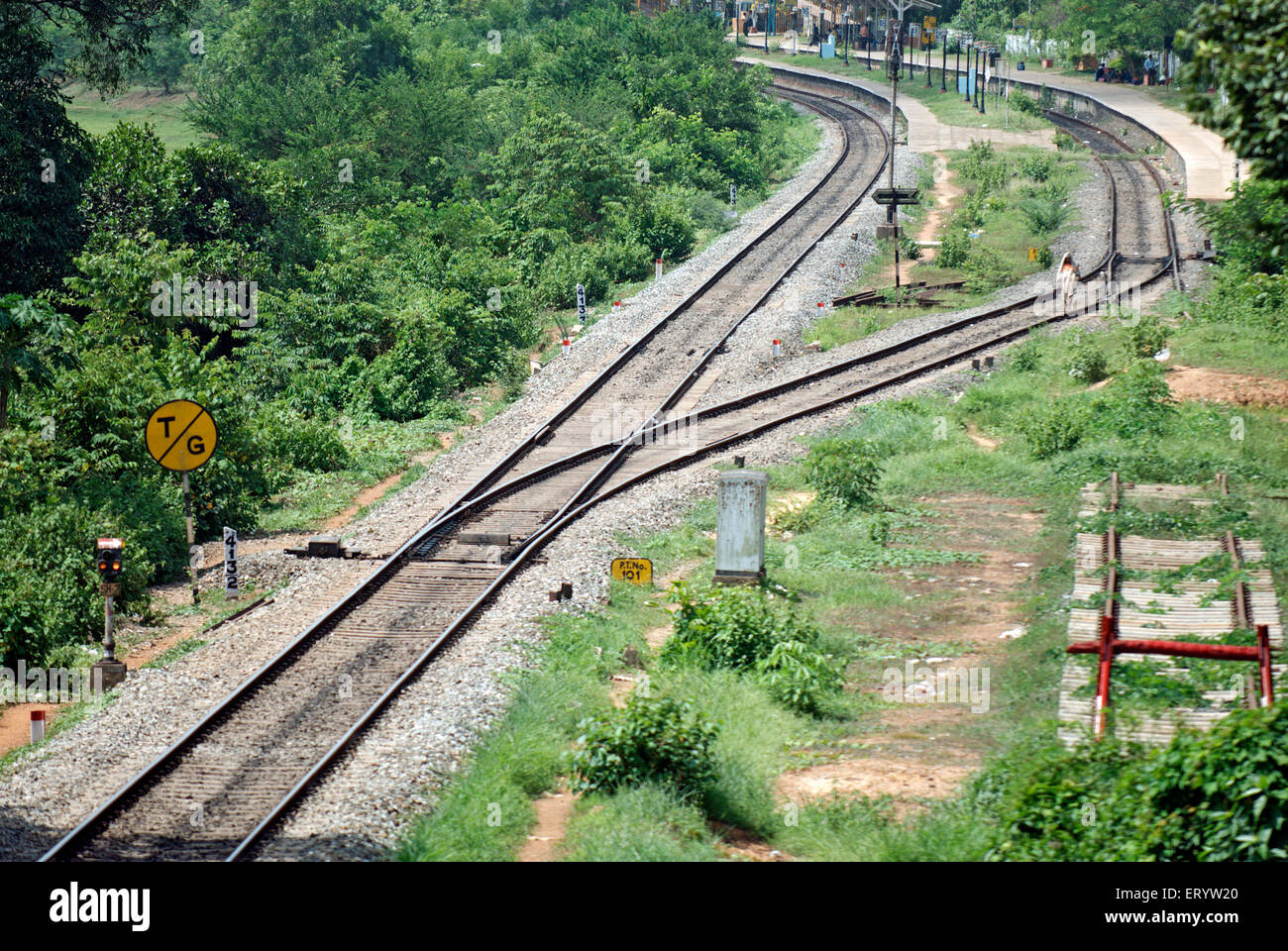Fork in Railway Track , Ponda , Goa , Konkan , India , Asia Foto Stock