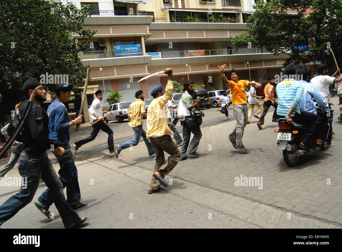 Comunità Sikh protestare contro la guardia del corpo di cottura di dera saccha sauda chief ram rahim a Mulund a Bombay Foto Stock