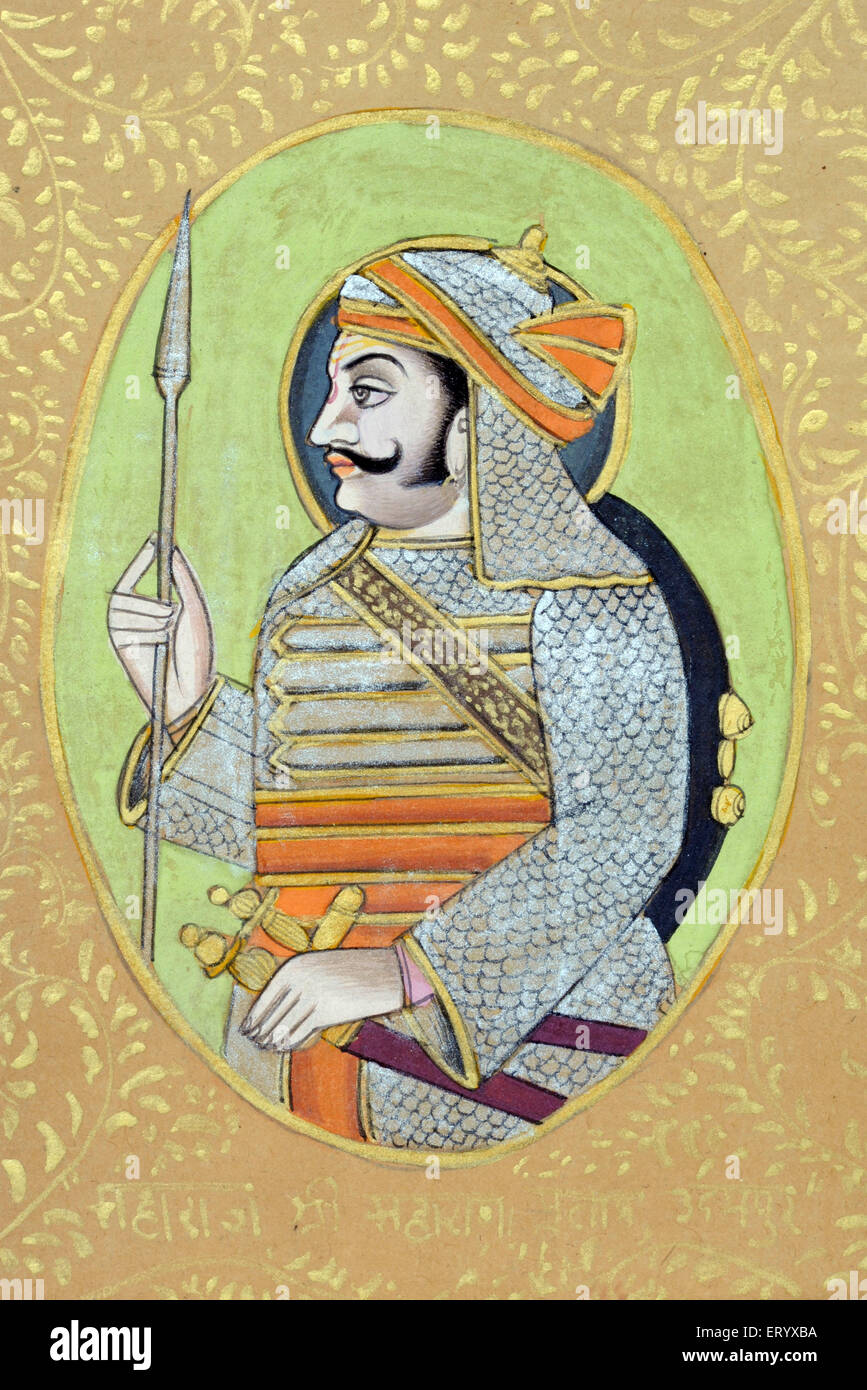 La pittura in miniatura di Maharana Pratap Singh Foto Stock