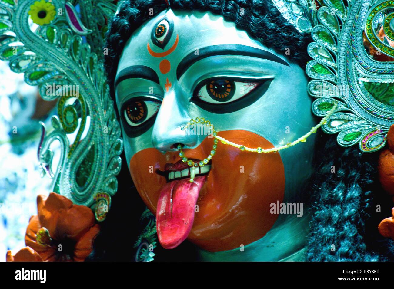 Dea Kali idol, Kali Mata, Kali Devi, Kali ma, Madre Kali, Madre Divina, Kalika, Shyama, Calcutta, Kolkata, Bengala Occidentale, India, Asia Foto Stock