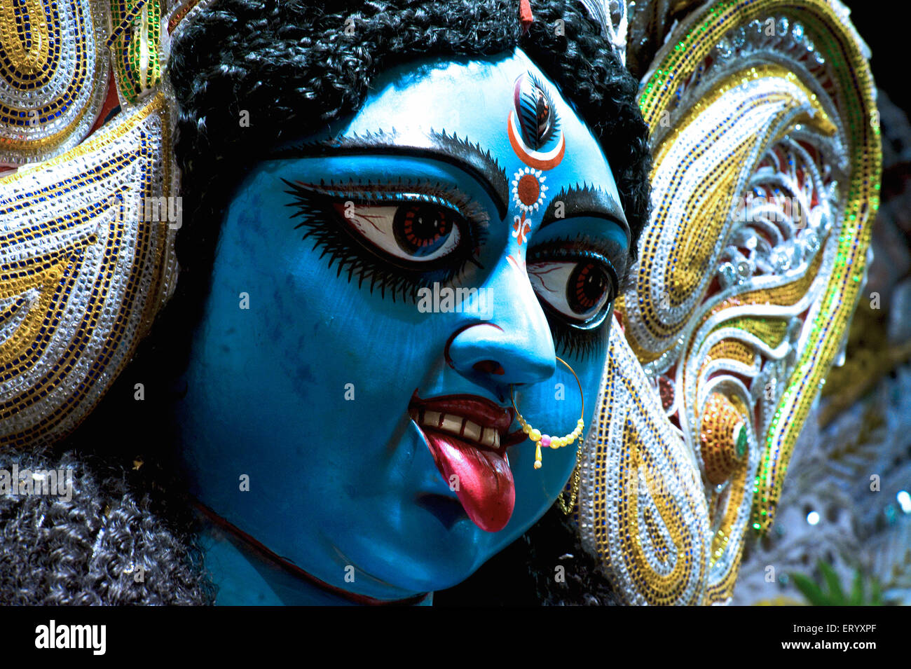 Dea Kali idol, Kali Mata, Kali Devi, Kali ma, Madre Kali, Madre Divina, Kalika, Shyama, Calcutta, Kolkata, Bengala Occidentale, India, Asia Foto Stock