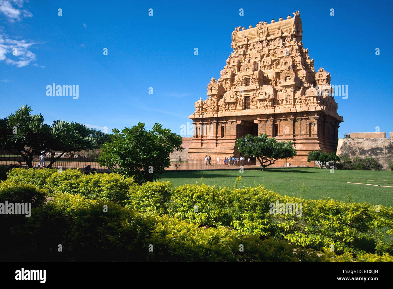 Ingresso, Tempio di Brihadisvara, Tempio di Brihadisvara, Tempio di Rajarajesvaram, Tempio di Brihadeeswara, Peruvudaiyar Kovil, Thanjavur, Tamil Nadu, India Foto Stock
