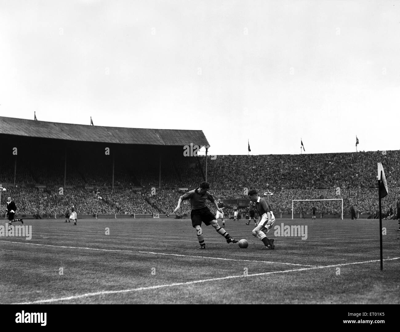 FA Cup finale allo stadio di Wembley. Il Leicester City 1 v Wolverhampton Wanderers 3. Azione durante la partita. Il 30 aprile 1949. Foto Stock