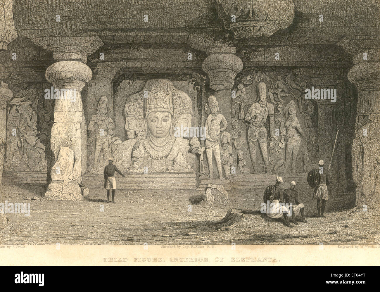 Triad figura interno ; Elephanta Gharapuri ; Bombay ora Mumbai ; Maharashtra ; India Foto Stock