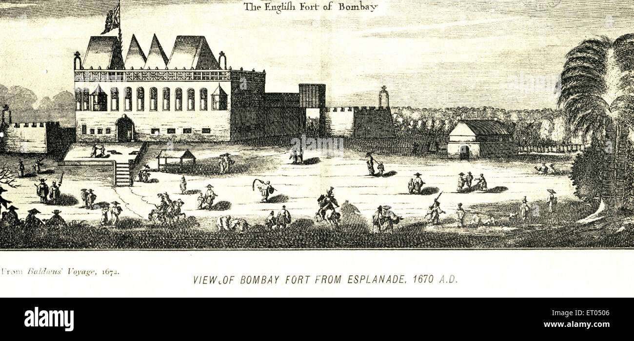 Vista di Bombay fort dall'esplanade 1670 A.D. ; Bombay ora Mumbai ; Maharashtra ; India Foto Stock
