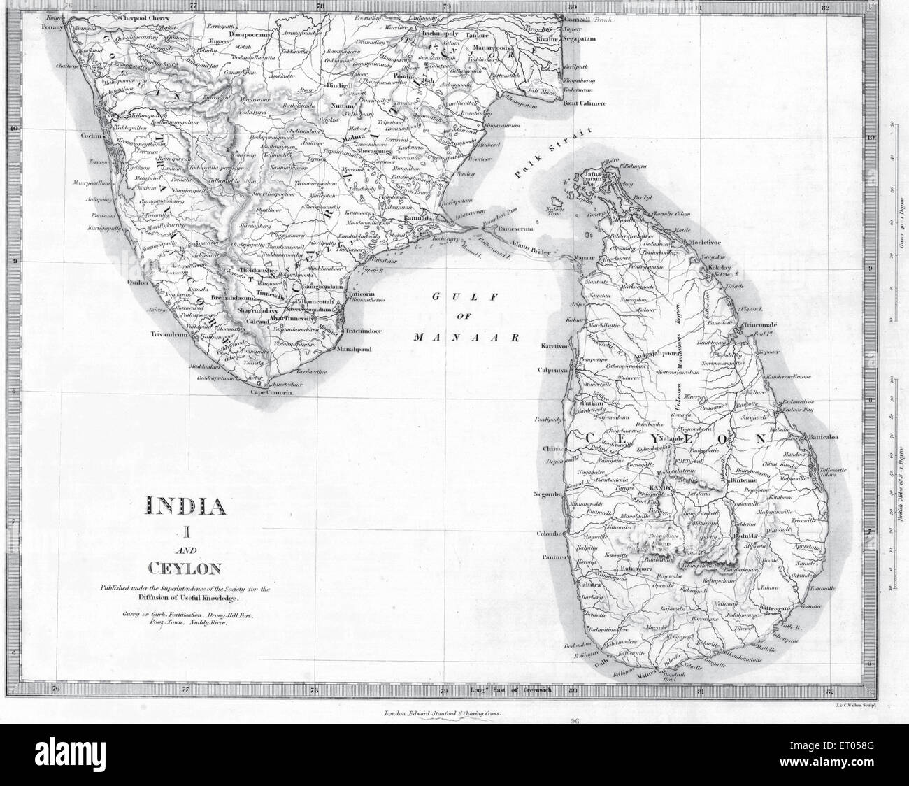 Una mappa di India e Ceylon Foto Stock