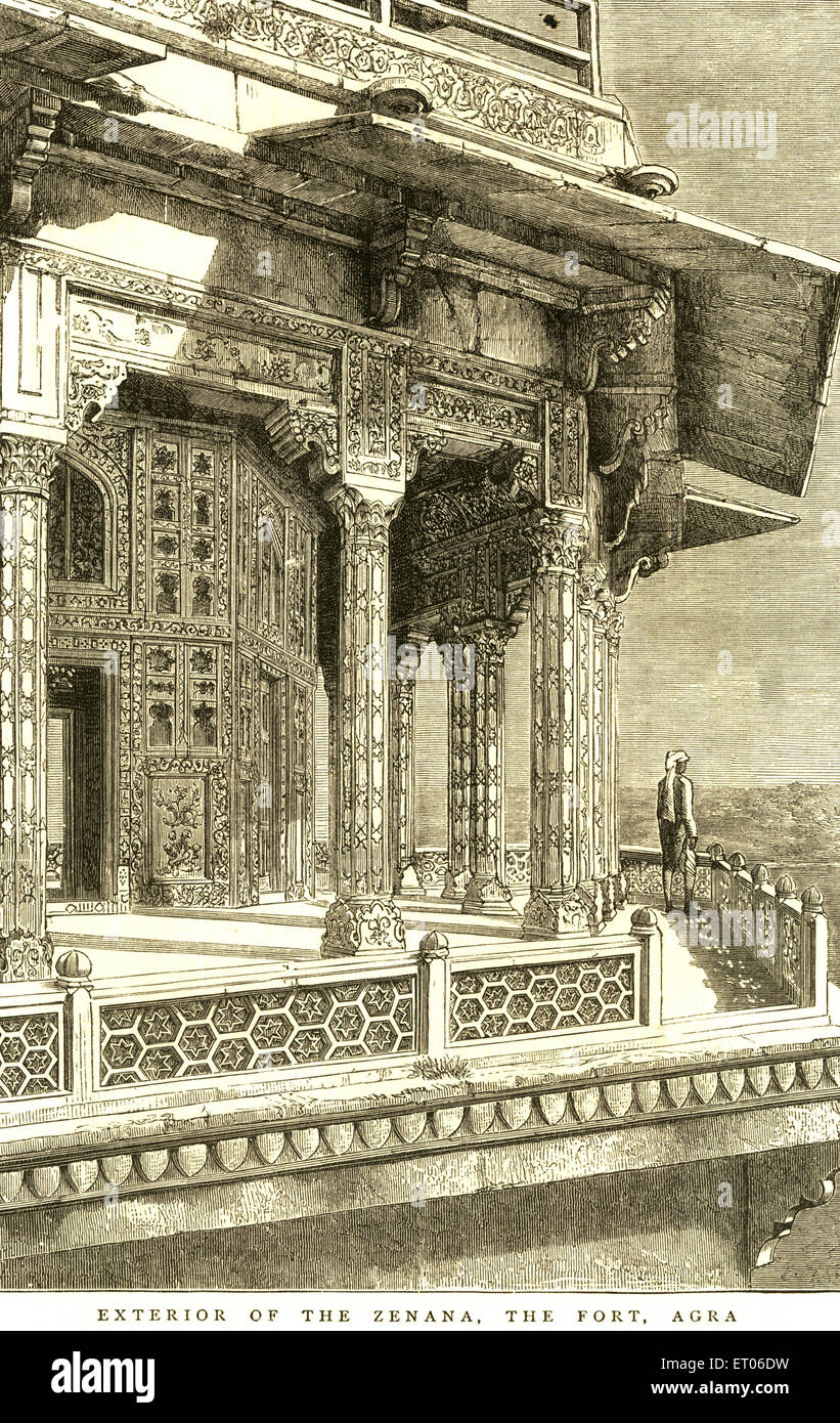 Jahangiri Mahal , Palazzo Zenana , Forte di Agra , Agra , Uttar Pradesh , India , vecchia annata del 1800 Foto Stock