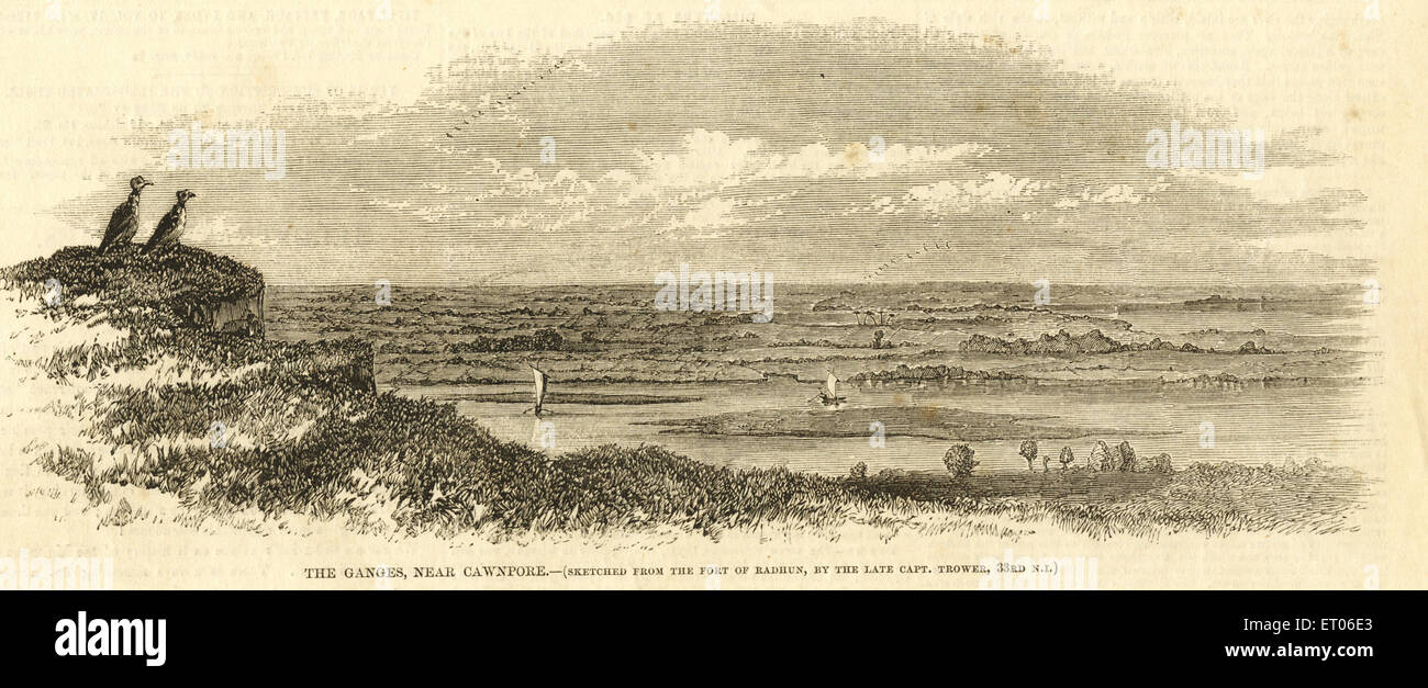 Fiume Gange , Cawnporo , Kanpur , Uttar Pradesh , India , vecchia annata del 1800 Foto Stock