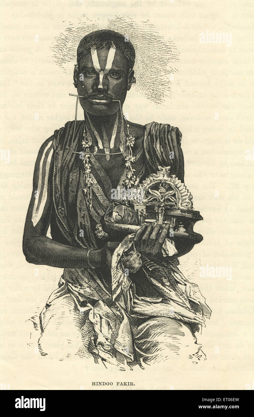 Mendicante indiano , fakir indù , India , vecchia annata del 1800 , Foto Stock