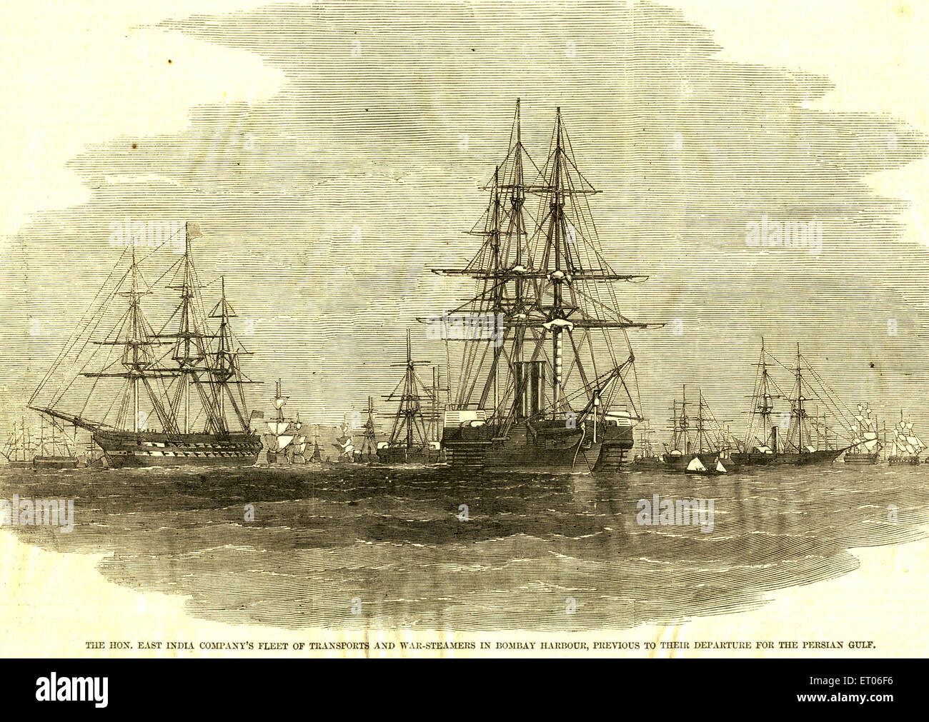 La flotta della East India Company di navi da trasporto e da guerra in porto ; Bombay ; Mumbai ; Maharashtra ; India ; Asia ; vecchia immagine del 1800 Foto Stock