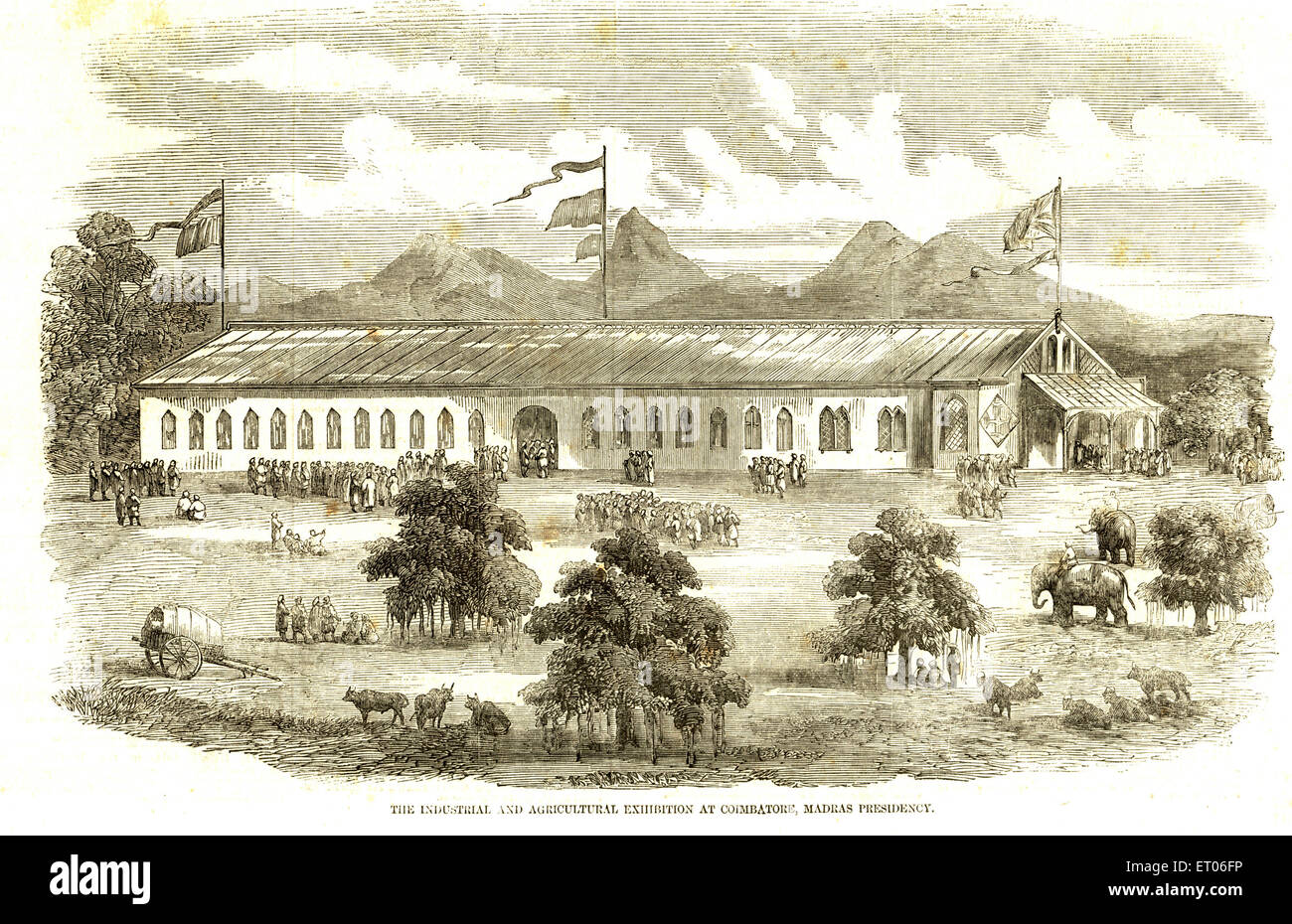 Vecchia mostra 1900s industriale e agricola , Coimbatore , Presidenza Madras , Tamil Nadu , India Foto Stock