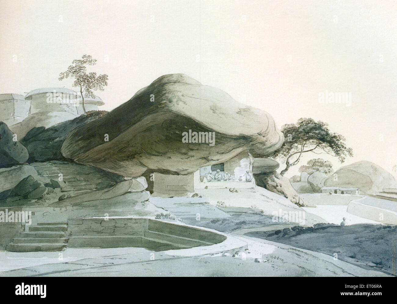 KRISHNAGIRI Fort, KRISHNAGIRI, Tamil Nadu, India, vecchio dipinto d'acqua del 1700 di Thomas Daniell, 1749-1840 Foto Stock
