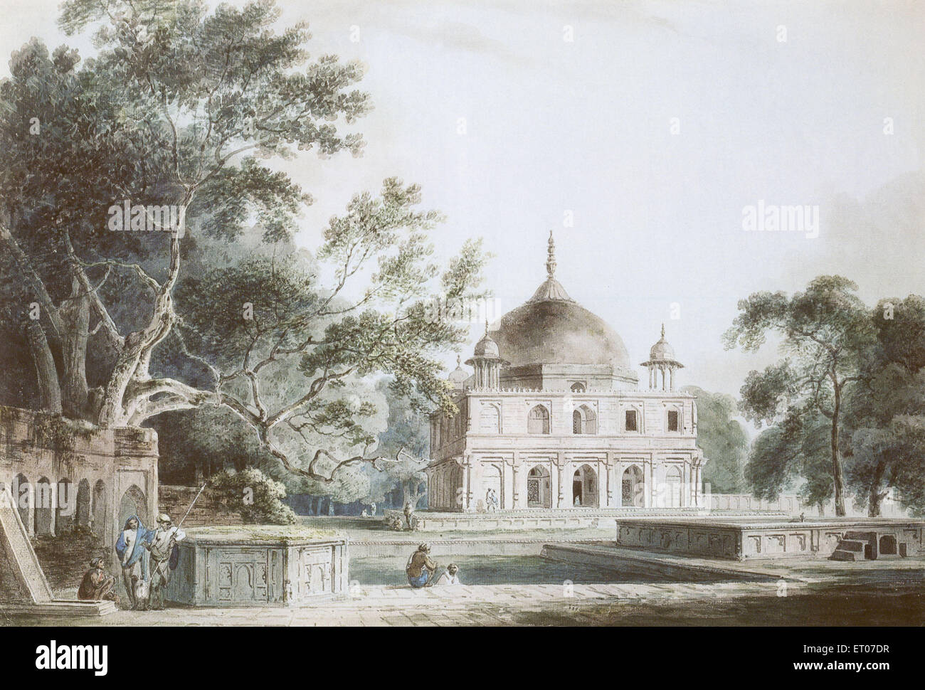 Mausoleo del principe Khusrau Mirza, Khusro Bagh, Allahabad, Prayagraj, Uttar Pradesh, India, dipinto del 1700 d'epoca di Thomas Daniell, 1749-1840 Foto Stock