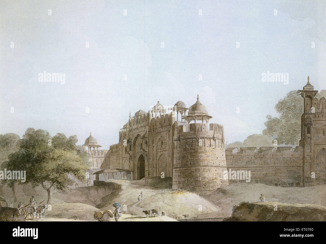 Forte di Allahabad, porta Nord Ovest, Allahabad, Prayagraj, Ilahabad, Prayag, Uttar Pradesh ; India , Asia , vecchio dipinto anni '1800 Foto Stock