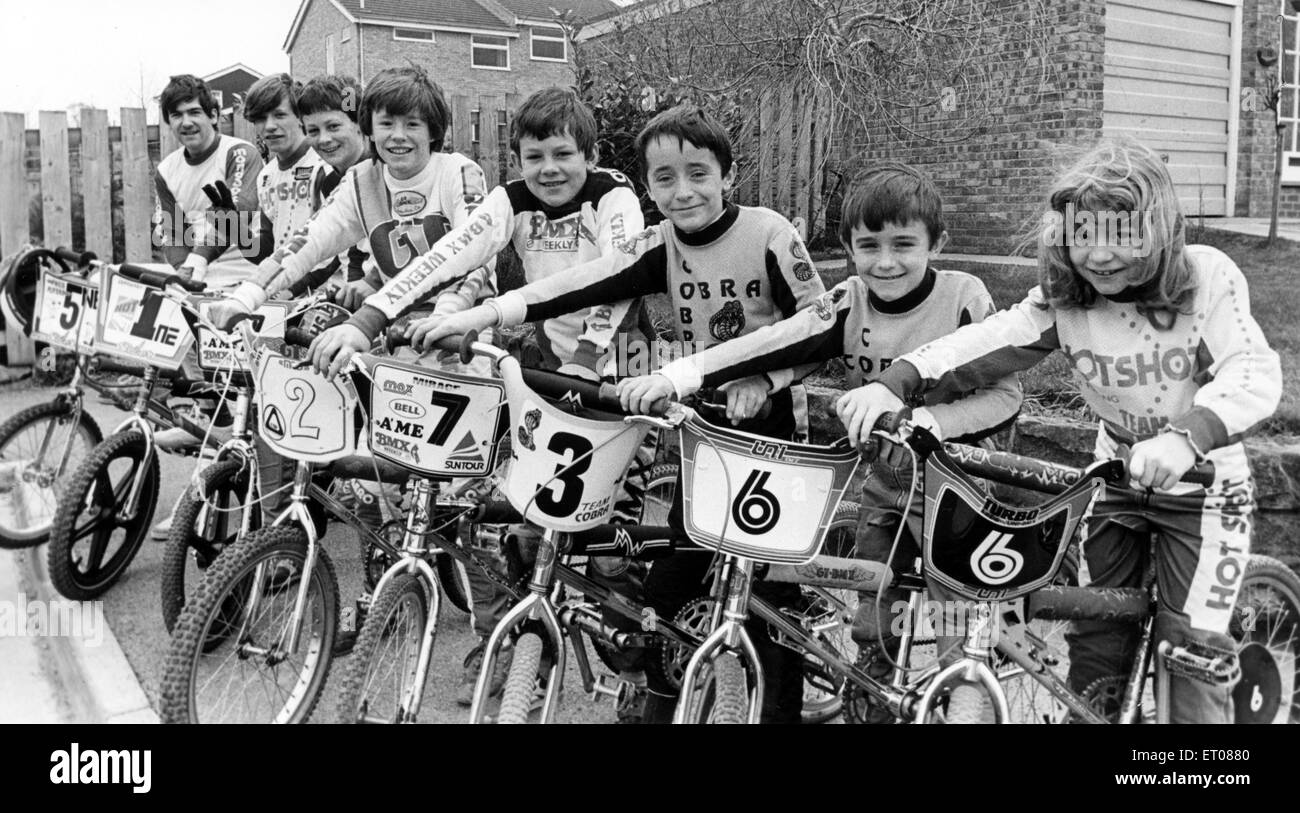 Membri del Cleveland BMX Club che si sono qualificati per la Comunità europea BMX campionati. Xii Marzo 1983. Foto Stock