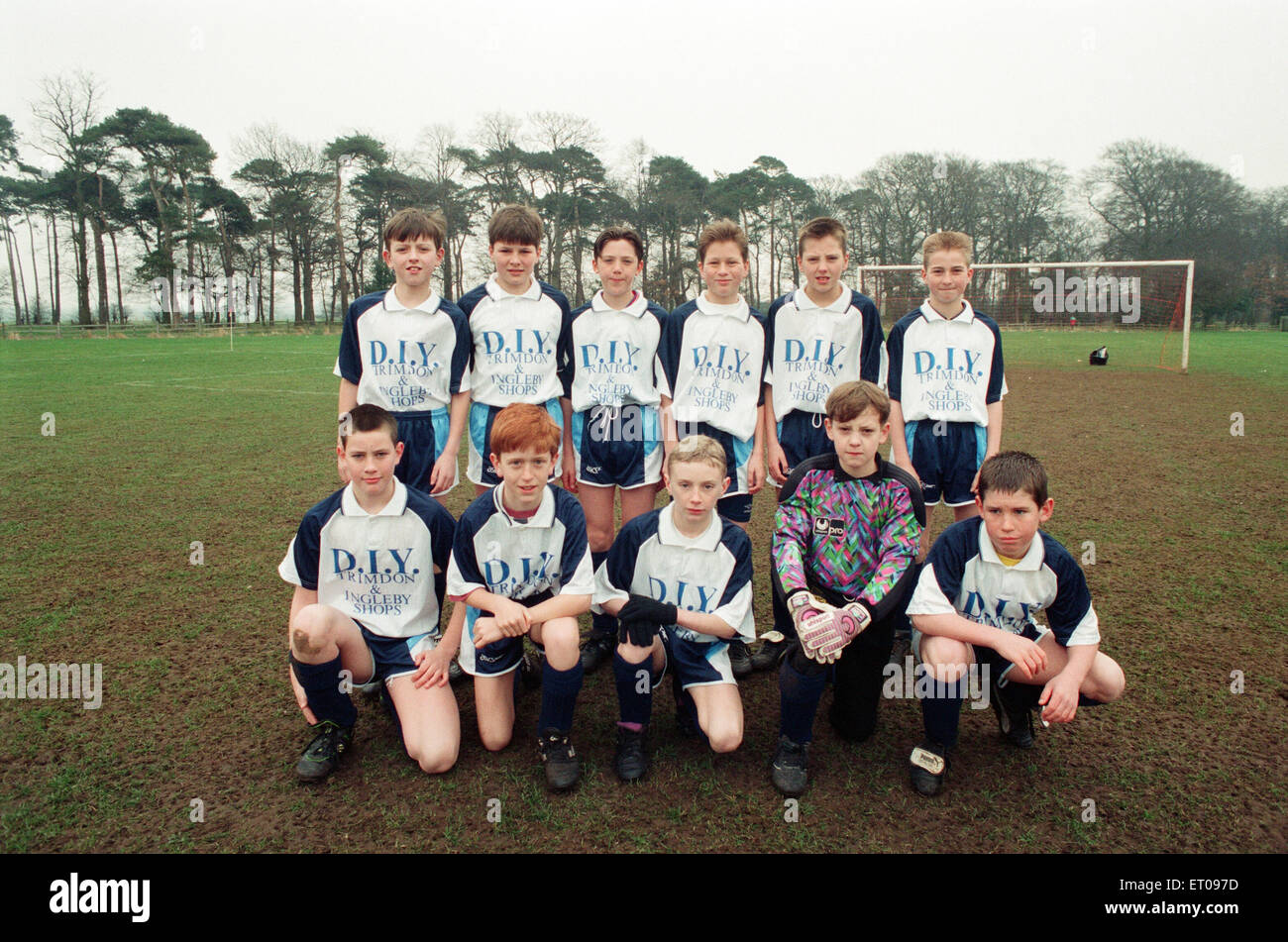 Kader (blu) v Marton (rosso), sotto 12's league cup semi finale. Nella foto è raffigurato il Kader, dalla parte posteriore sinistra-destra: Paul Smith, Chris Pinkney, Lee Pogalis, Barras, Mark Wardle, Michael West. Parte anteriore da sinistra a destra, Tom Marron, Michael Akerman, Ricky Farrel, Phil cacciatore e Russell Baxter. Il 7 marzo 1993. Foto Stock