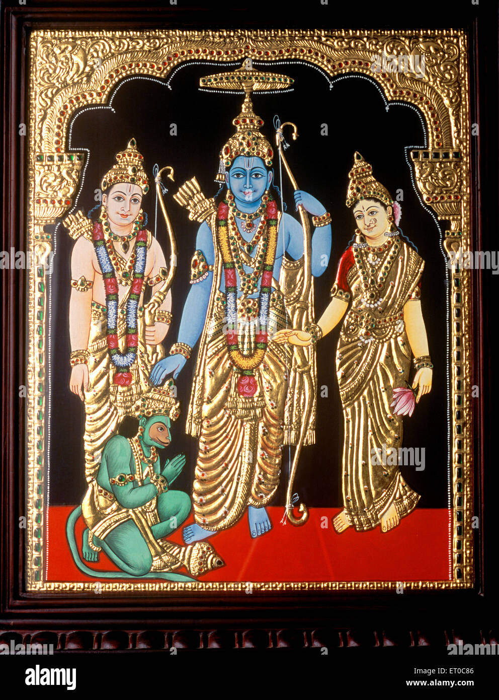 Rama Lakshman Sita E Hanuman Kothandarama Tanjore Dipingono Thanjavur In India Tamil Nadu Foto Stock