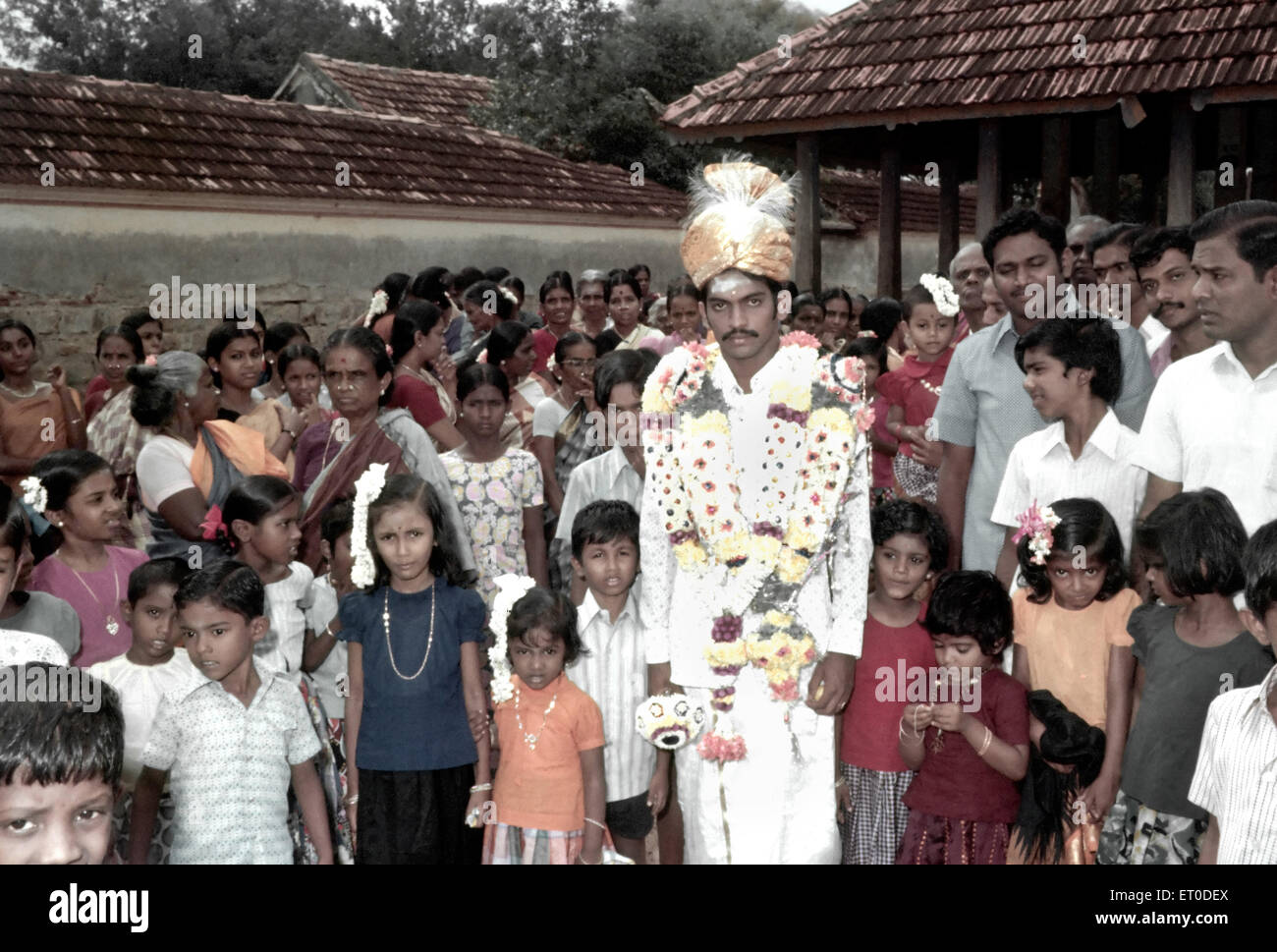 Sposo in nattokottai chettiar nagarathar matrimonio ; Chettinad ; Tamil Nadu ; India Signor#777H Foto Stock