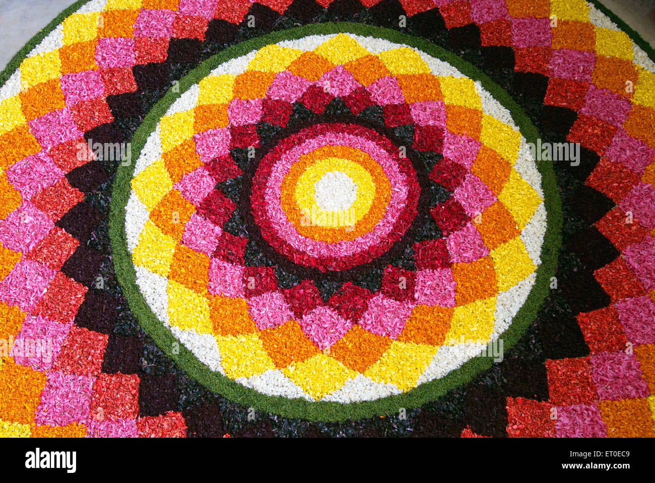 Decorazioni di fiori per il festival di onam ; Kerala ; India Foto Stock