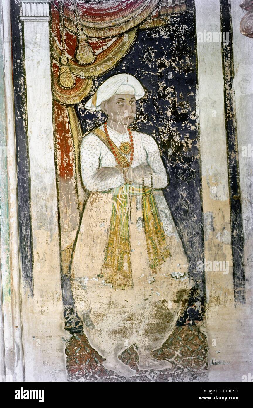 Murale di kalerao Appa o chinnanna in maratti darbar hall a thanjavur palace ; Tanjore ; Tamil Nadu ; India Foto Stock