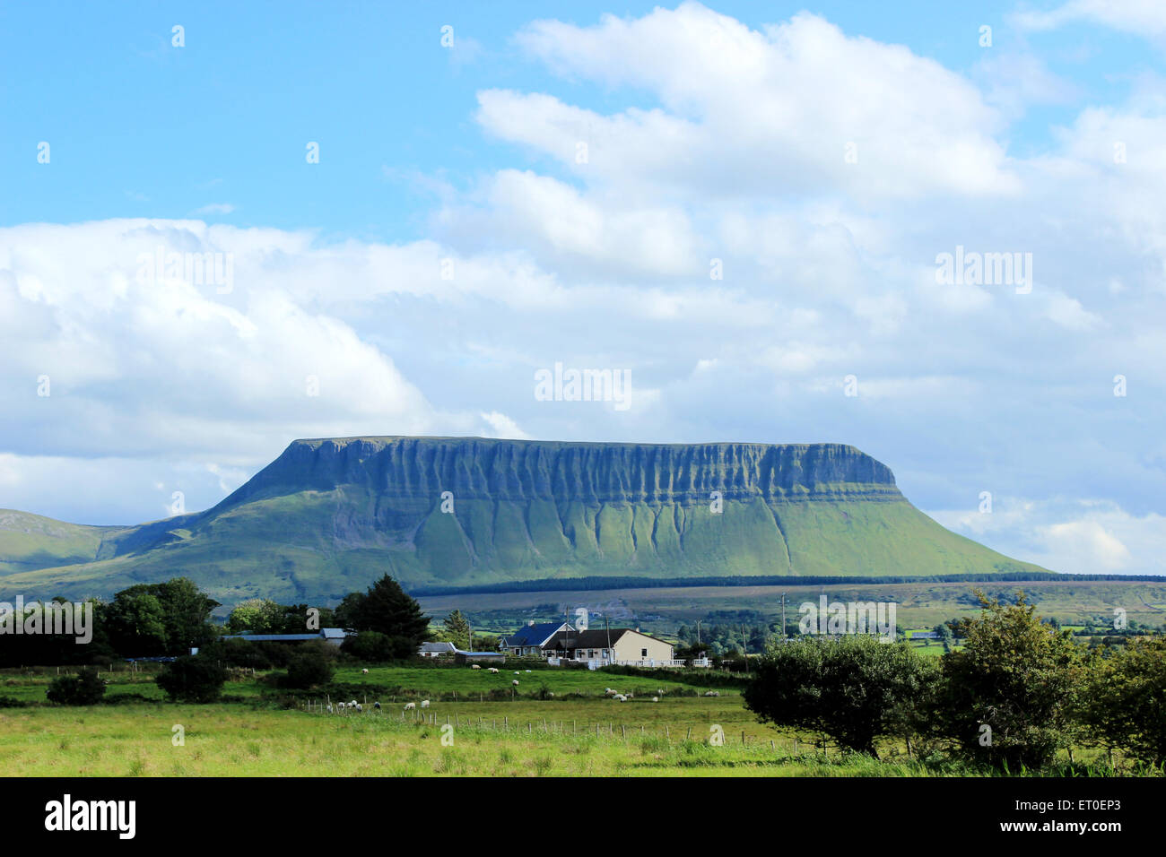 Benbulbin (Benbulben) formazione di grande roccia nella Contea di Sligo, Irlanda Foto Stock