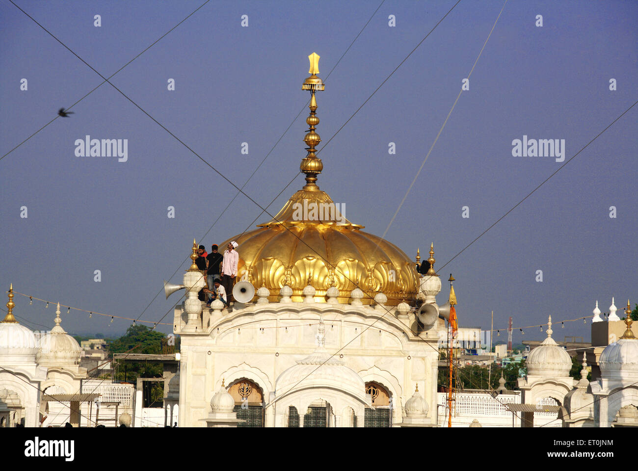 Tetto d'oro, Sikh devoti, Hazur Sahib Gurdwara, Takht Sachkhand Sri Hazur Abchalnagar Sahib Gurudwara, Nambied, Maharashtra, India, Asia Foto Stock