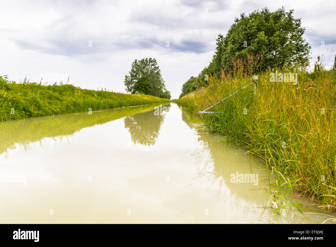 Canale di allevamento per la raccolta delle acque nella campagna italiana Foto Stock
