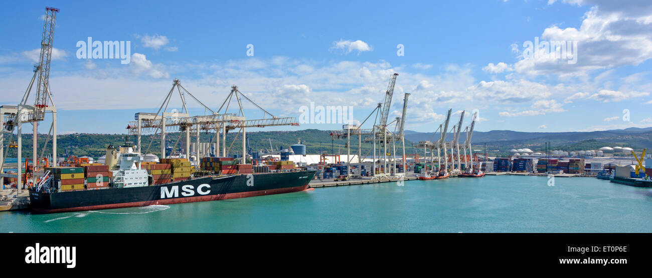 Porto di Capodistria Slovenia Penisola istriana MSC Adriana Container Boxship ormeggiata al porto Foto Stock