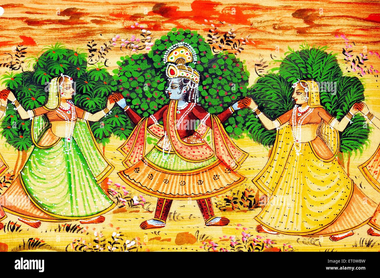 La pittura di krishna ballando con le donne - msa 175805 Foto Stock