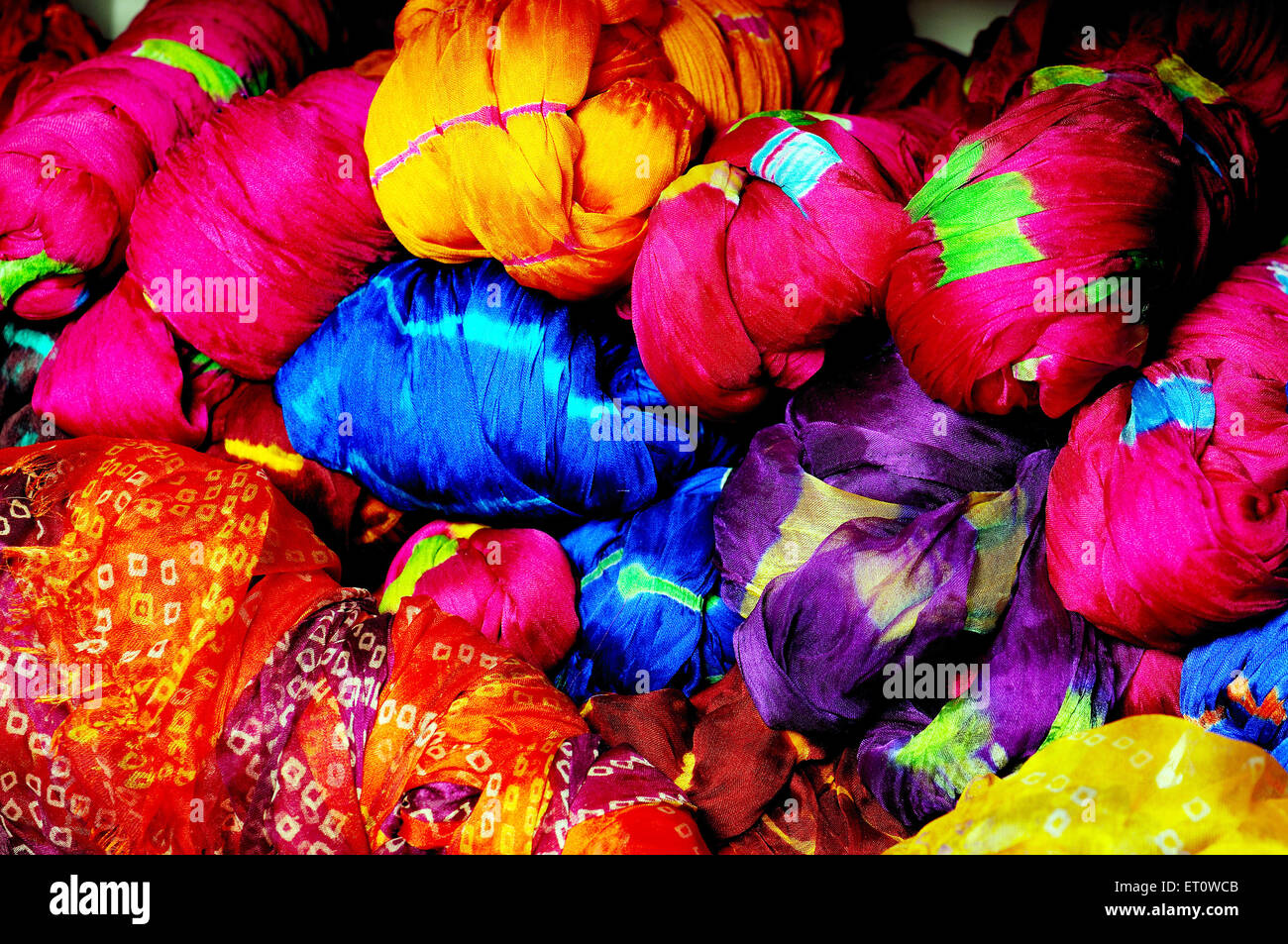 Bandhani, bandhej, tie dye, tie dye, tessuti, Tessuti, stoffa, Rajasthan, India Foto Stock