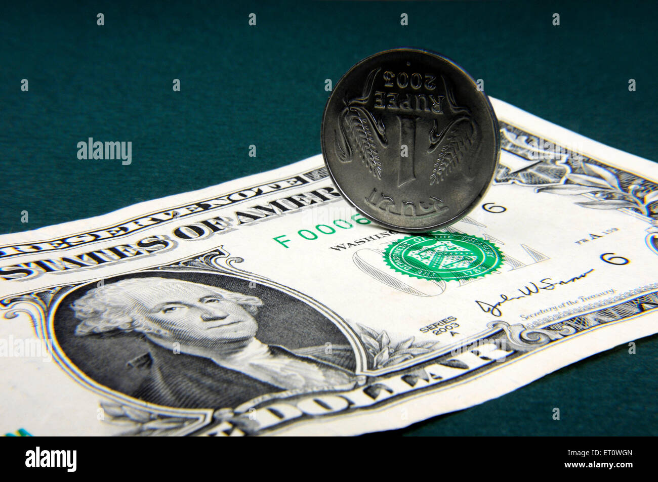 Concetto di rupia indiana moneta e il dollaro americano nota Foto Stock
