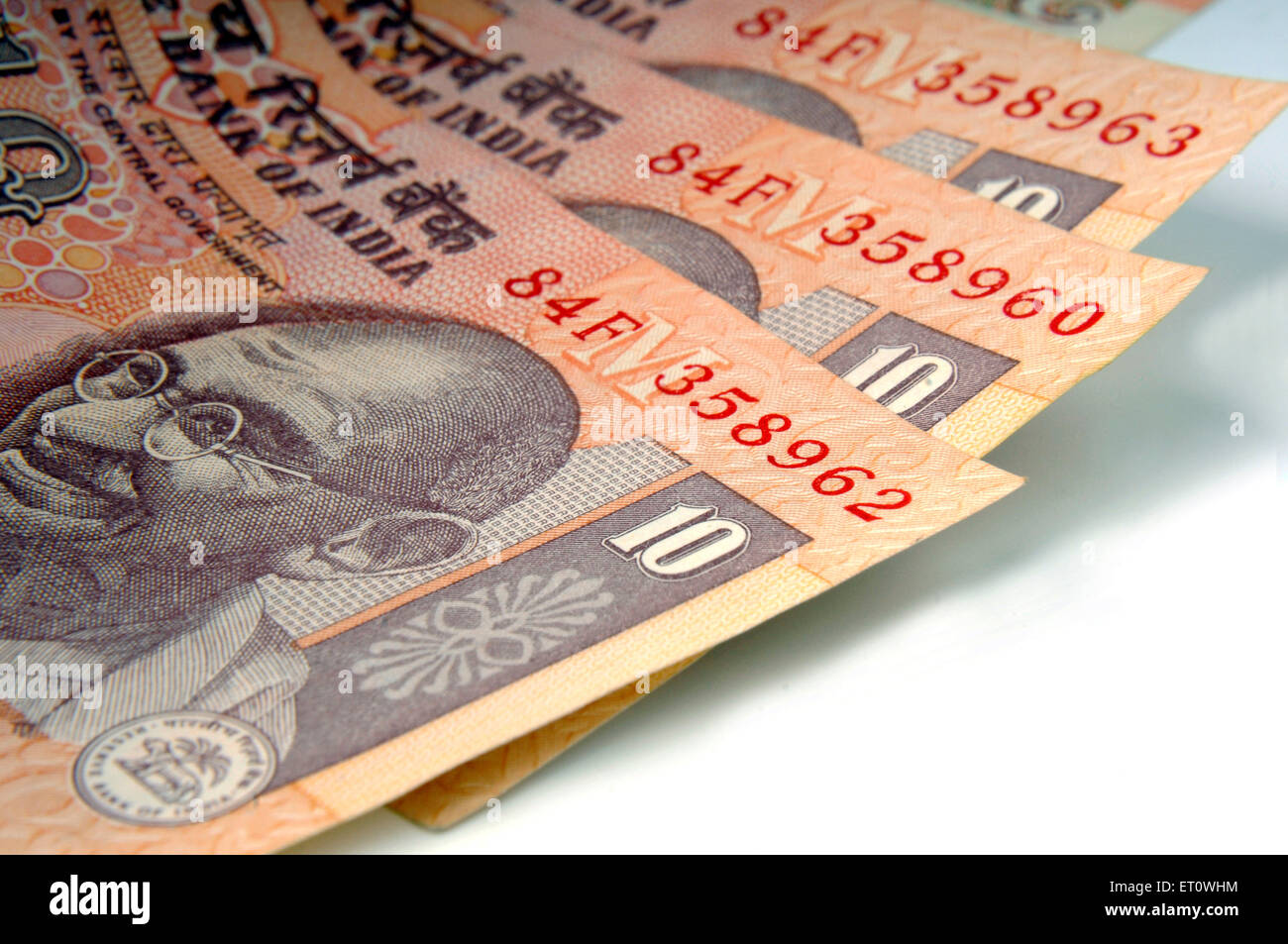 Concetto di valuta indiana dieci rupee nota Foto Stock