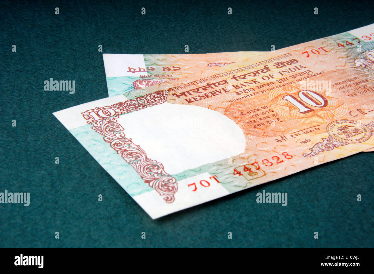 Concetto di valuta indiana dieci rupee note Foto Stock